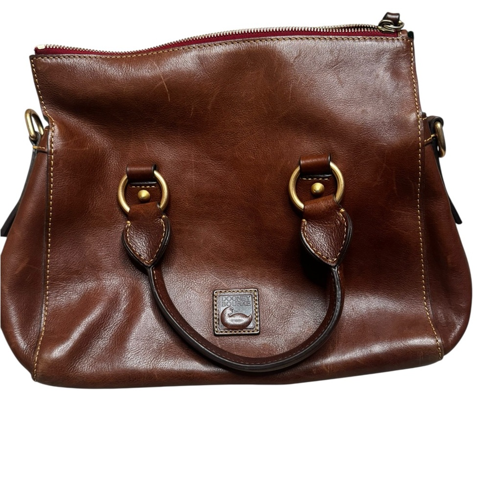 Dooney & Bourke Brown Leather Satchel with green suede interior
